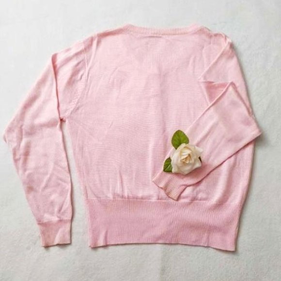 Rayon Blend Light Pink Cardigan Clear Button Up Round Neck Long Sleeves Sheen M - Picture 6 of 13